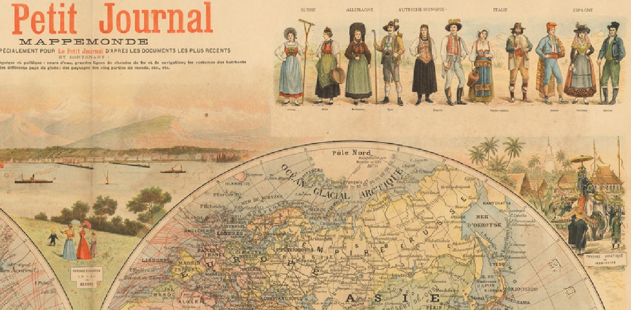 Красивая карта мира 1900 года с изображением народов в национальныхкостюмах — Портулан