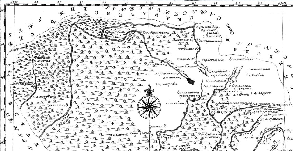 Старая карта Севского уезда из Атласа Кирилова, 1733 год — Портулан