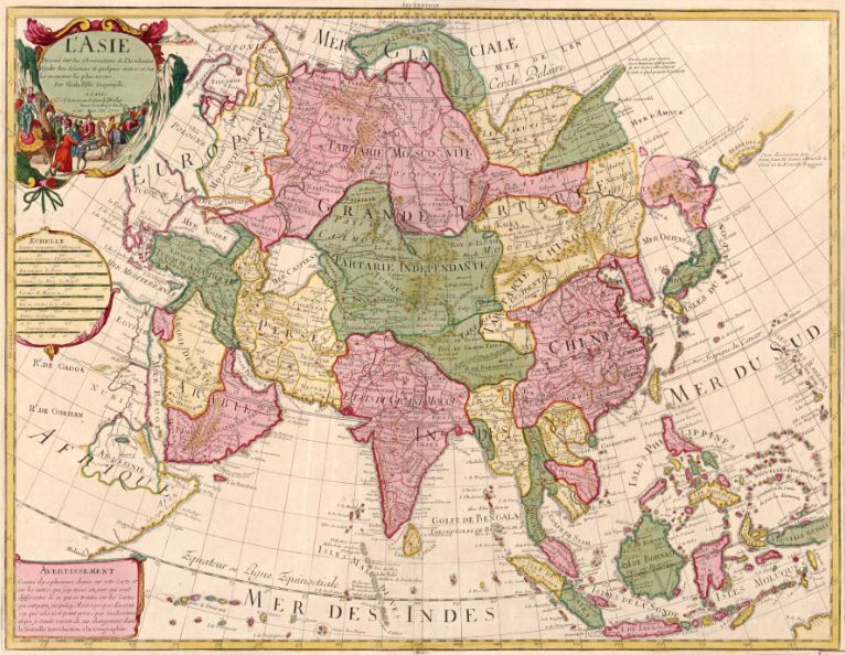 Старинная карта Азии 1700 года, изданная в Париже — Портулан