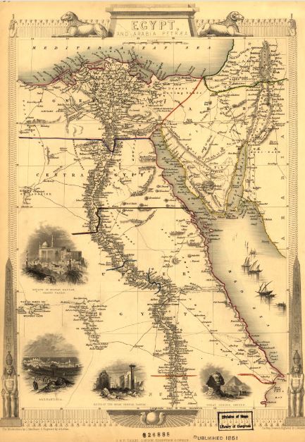 Старая карта Египта и Синайского полуострова из иллюстрированного атласаТаллиса, 1851 год — Портулан