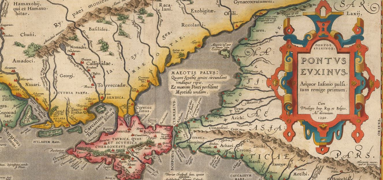 Античная карта Черного моря из атласа Абрахама Ортелия Parergon, 1624 год —Портулан