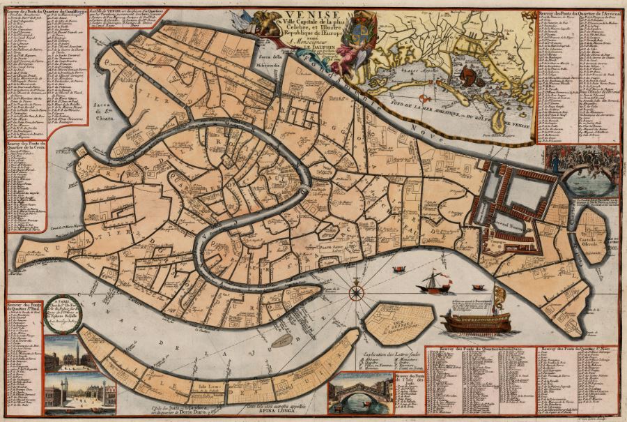 Старинная карта Венеции Николя де Фера, впервые изданная в Париже в 1695году — Портулан
